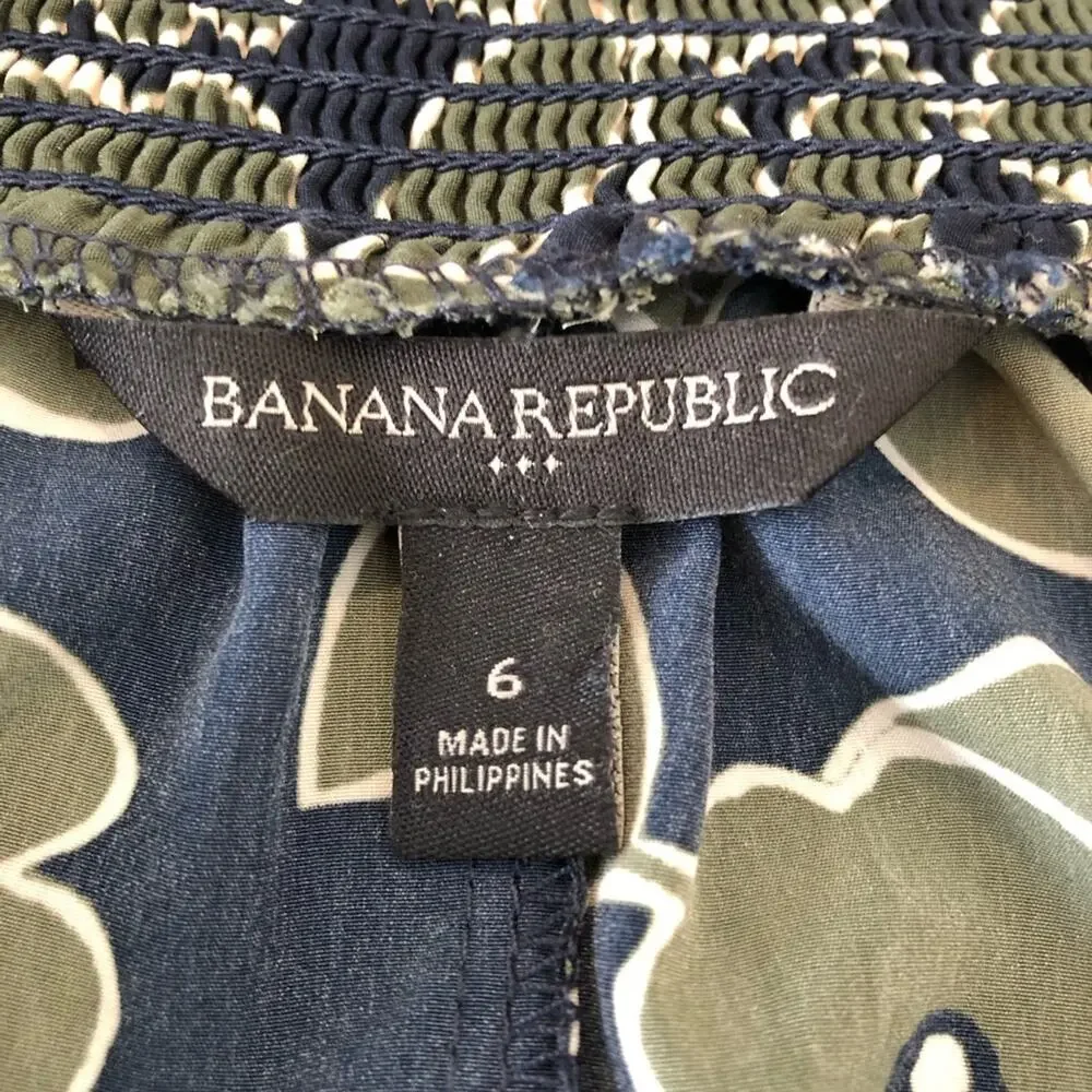 Banana Republic olive green navy blue floral v neck shift dress size 6